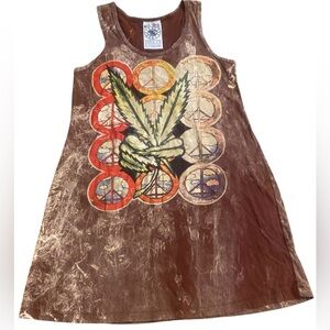 Women’s sleeveless tank mini dress beach festival  peace cannibas cotton M